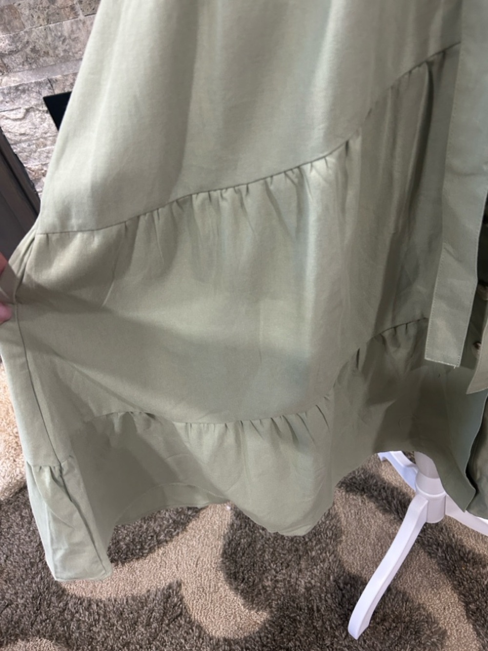 Polagram Sage Tiered Button-Front Maxi Dress with Tie Belt new with tags size L - Picture 6 of 11